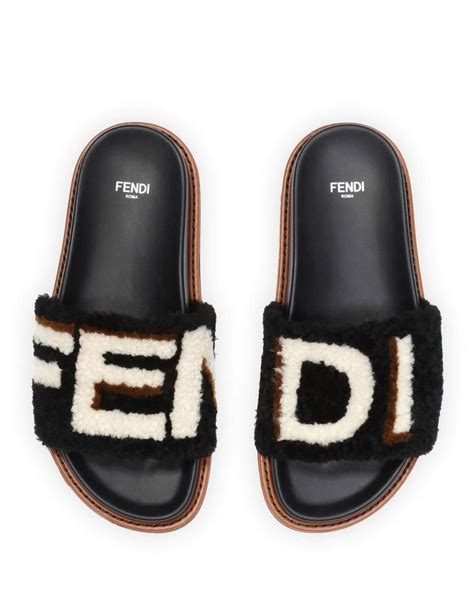 fendi black and white slides|Fendi shearling slides.